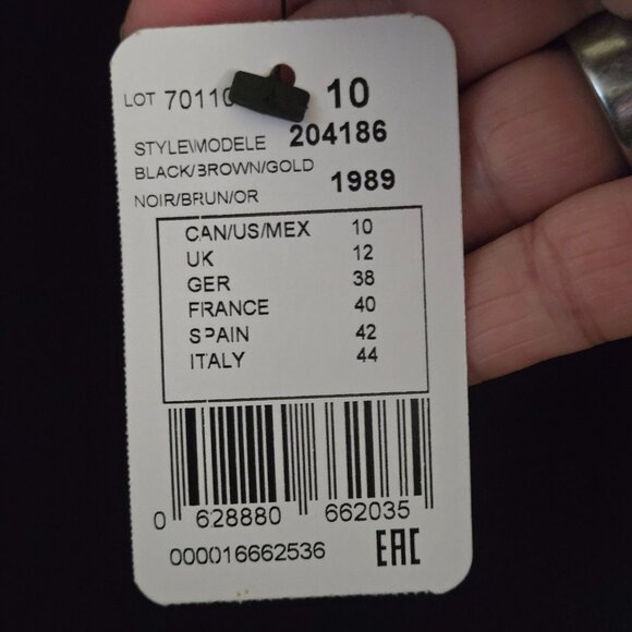 Joseph Ribkoff NWT Ruffled Hem Top Black Tan Subtle Gold Size 10 - Picture 8 of 10